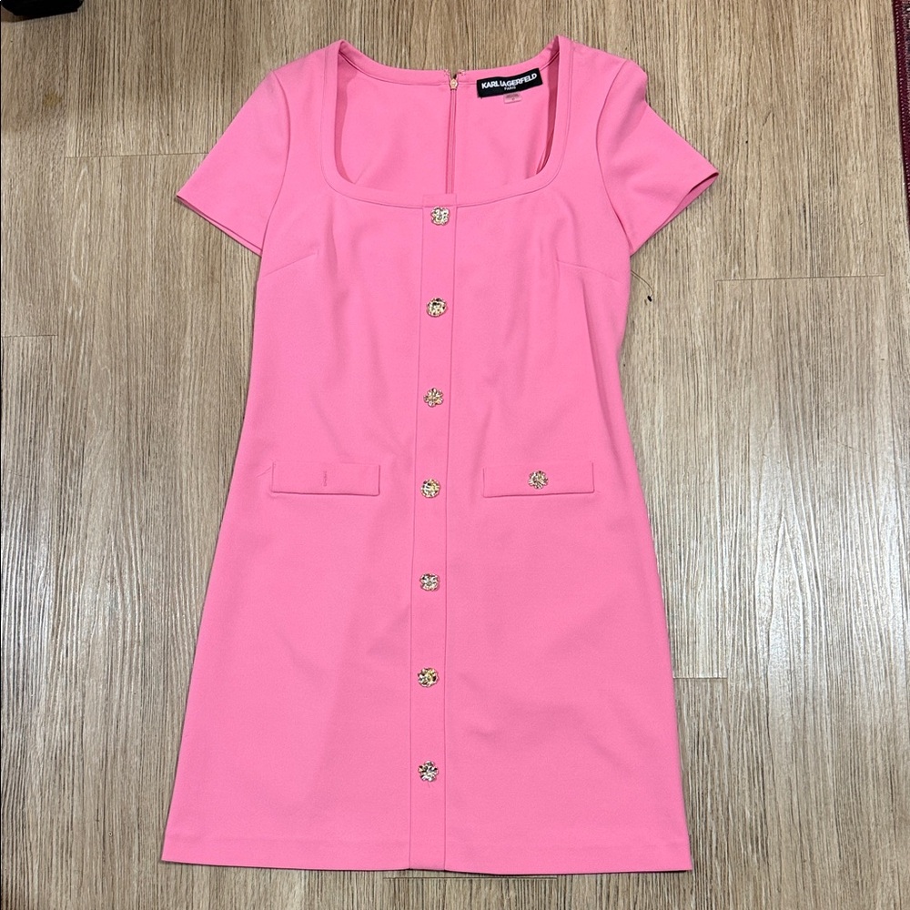 Karl Lagerfeld Pink Short Sleeve Button-Front Dress